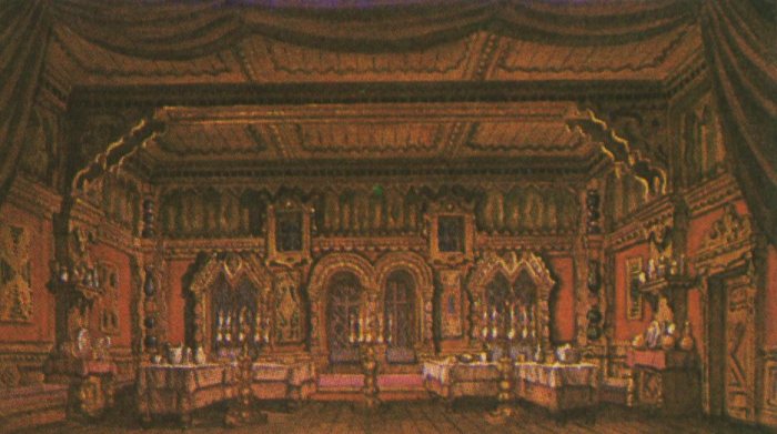 Эскиз художника М. А. Шишкова. «Борис Годунов», 1870 год. Палата в доме Шуйского