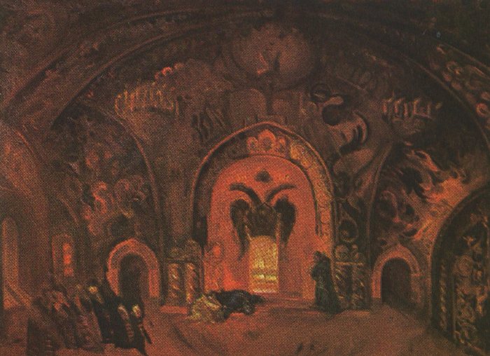 Эскиз художника Ф. Ф. Федоровского к опере «Борис Годунов» в постановках Большого театра, 1927 и 1950 годы